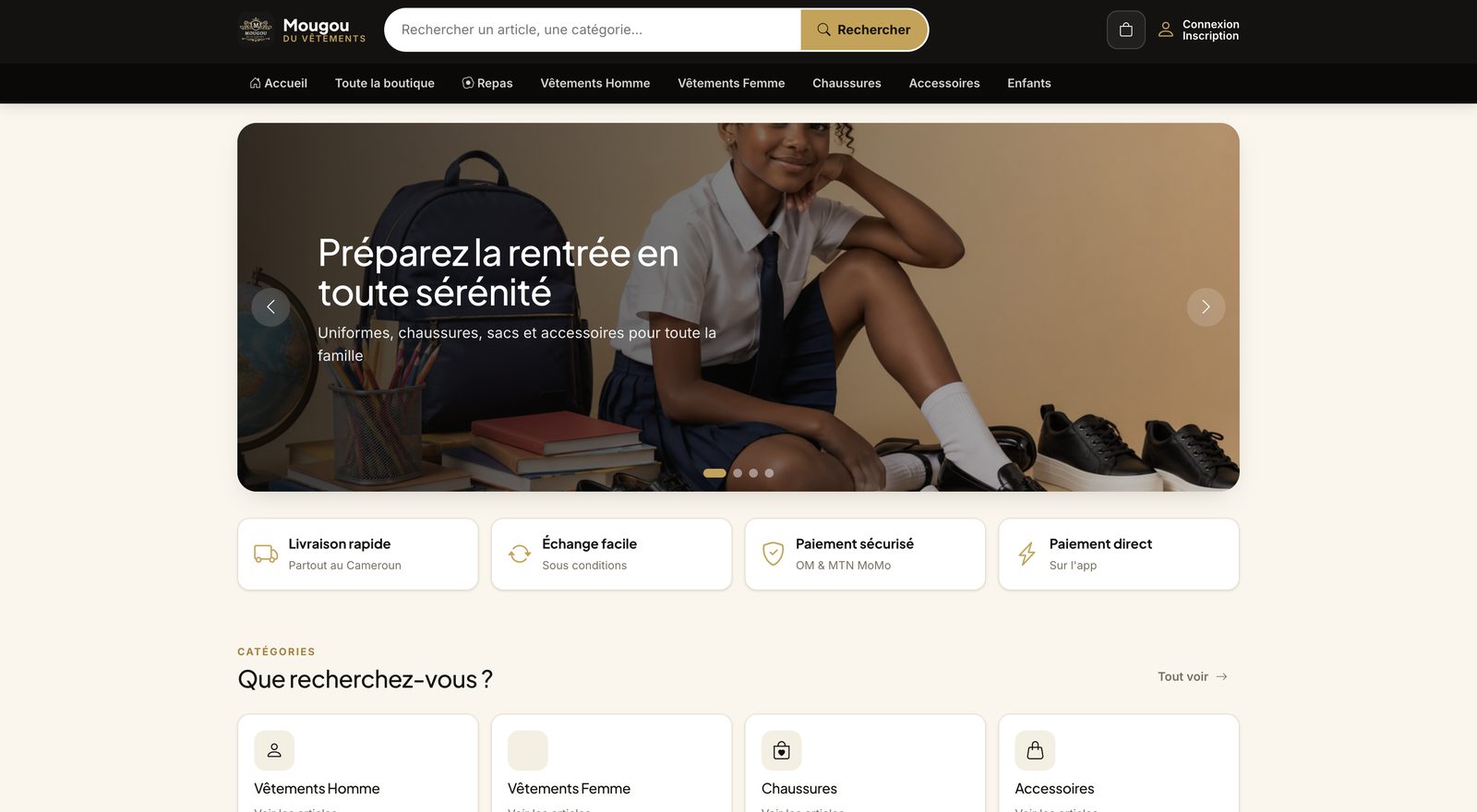 Page d'accueil de la boutique en ligne Le Mougou