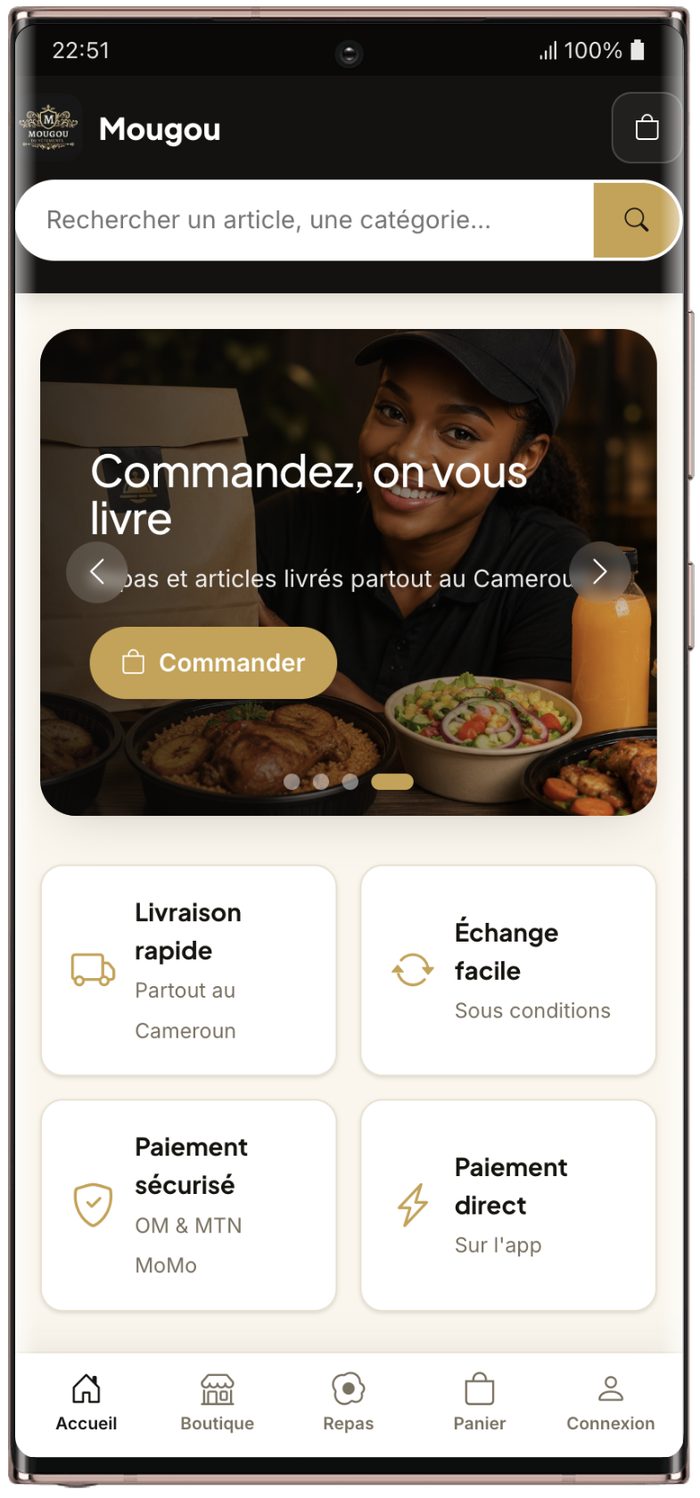 Boutique Le Mougou affichée sur téléphone