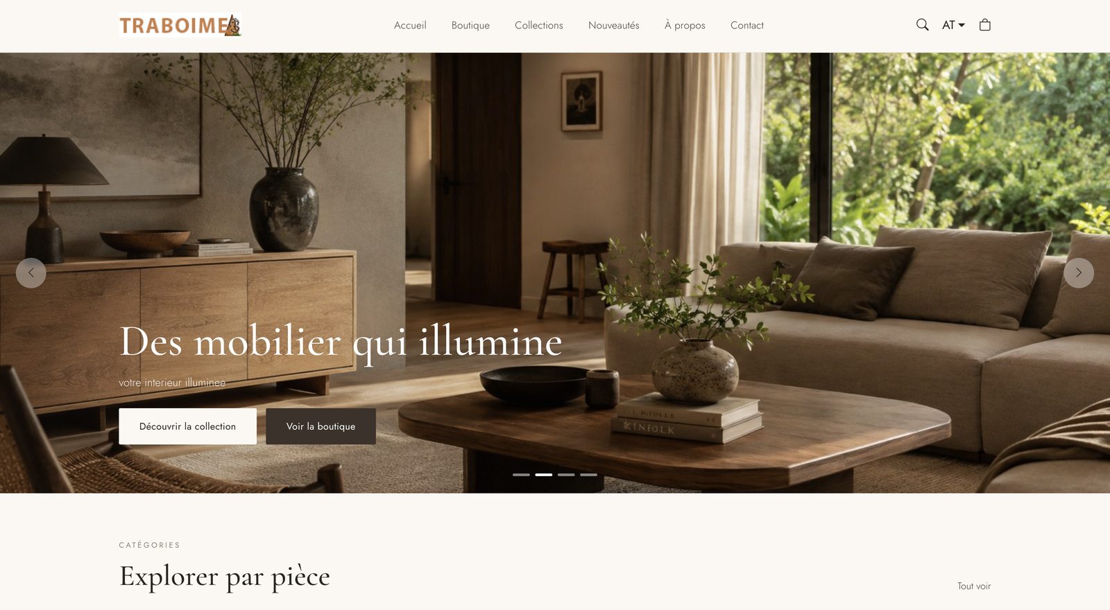 Page d'accueil de la boutique de mobilier Traboime